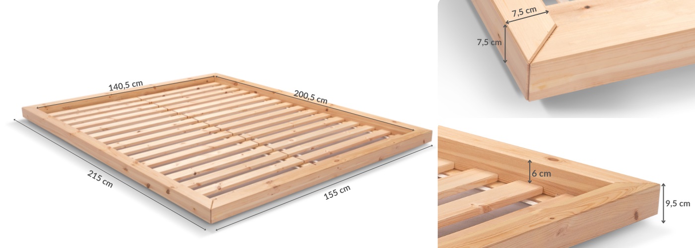 Rozměry Postel Futon Zen 140cm