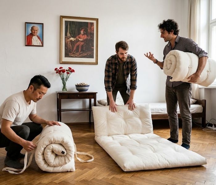 Hosté na víkend (a další dny): skládací futon jako zdravá alternativa nafukovací matrace
