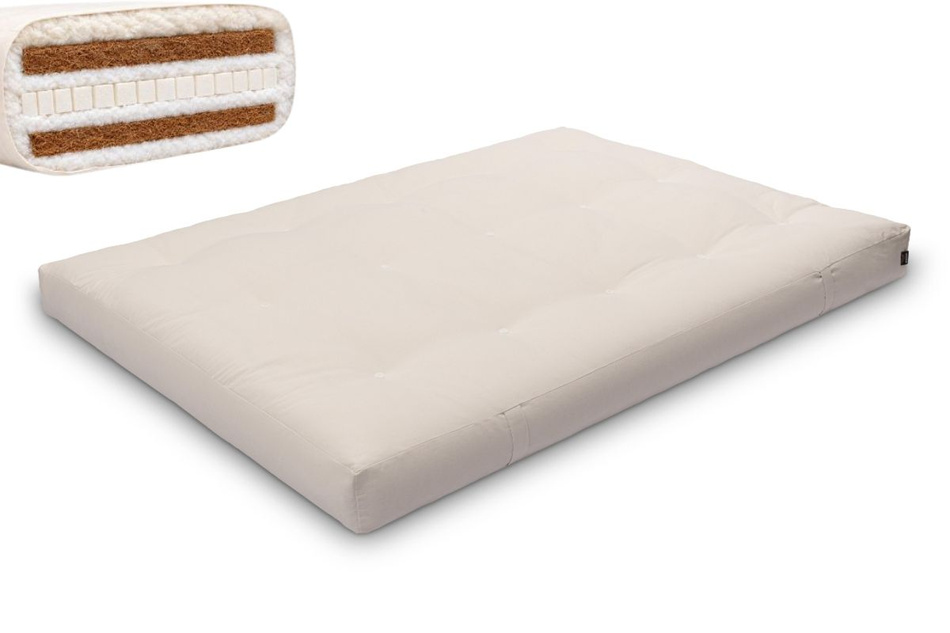 Matrace 140x200 přírodní s vlnou, latexem a 2x kokosem - Futon Pascall Comfort Wool Hard Ecru