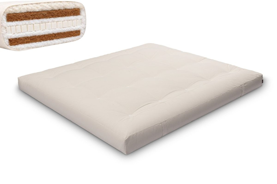 Matrace 180x200 přírodní s vlnou, latexem a 2x kokosem - Futon Pascall Comfort Wool Hard Ecru