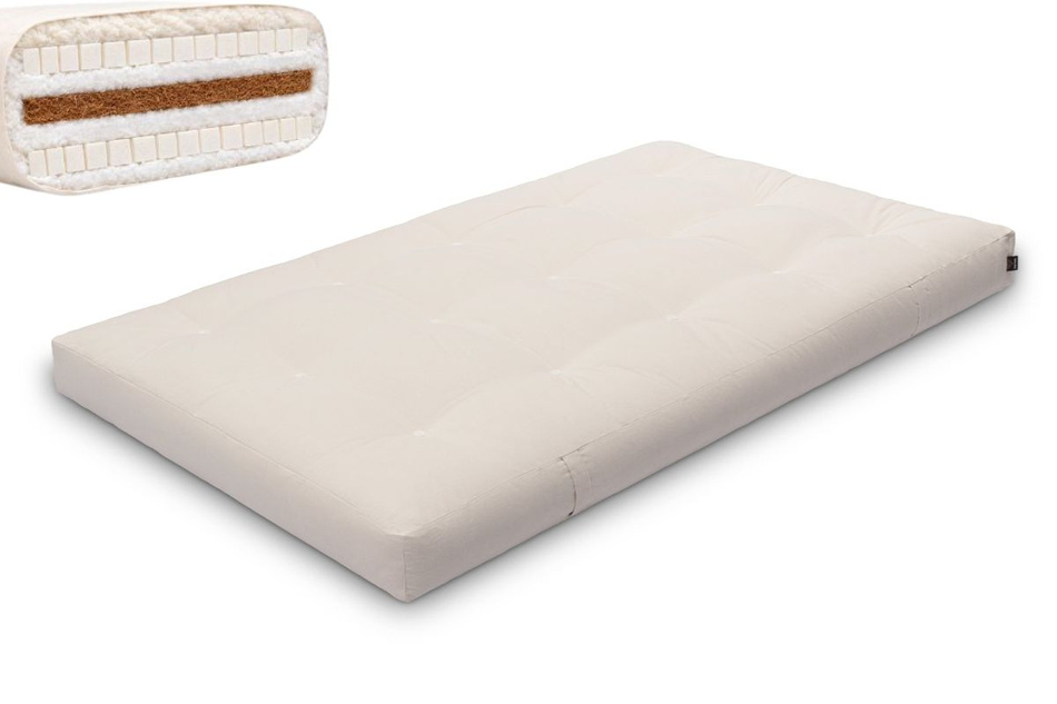 Matrace 120x200 přírodní s vlnou, kokosem a 2x latexem - Futon Pascall Comfort Wool Ecru