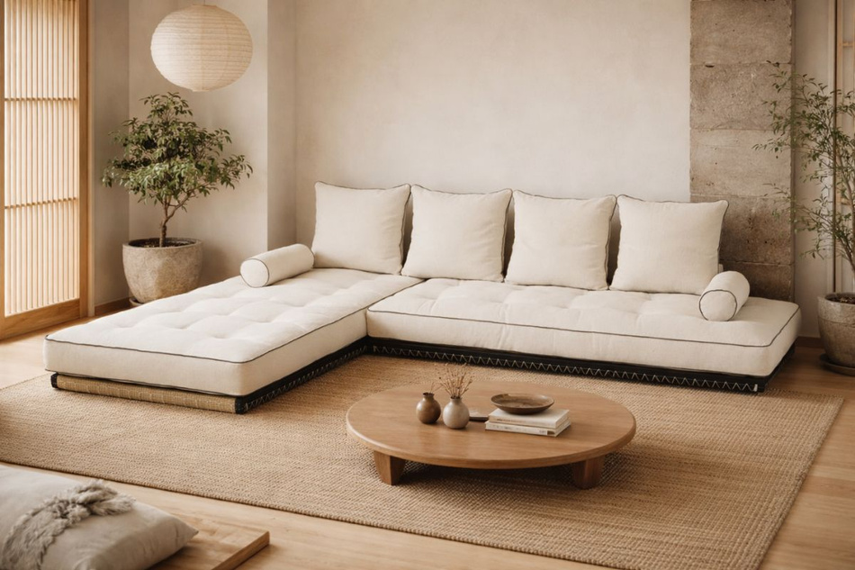 Rohová sedací souprava Tatami Medium Duo Coco Kedro 90x200 - Pascall Futon Ecru
