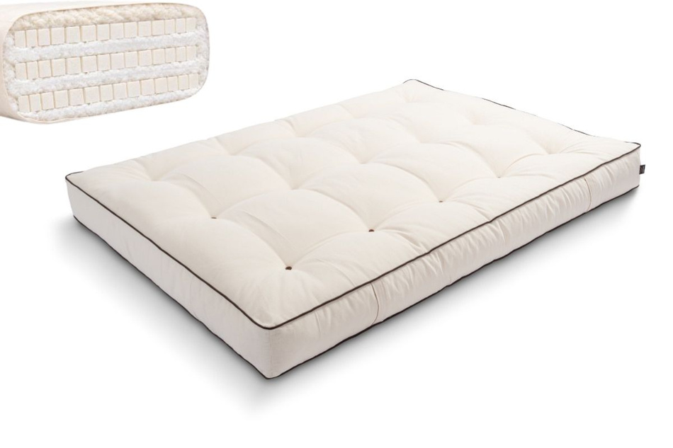 Matrace 140x200 přírodní s latexem - Futon Pascall Comfort Trio Latex Wool Kedro Ecru