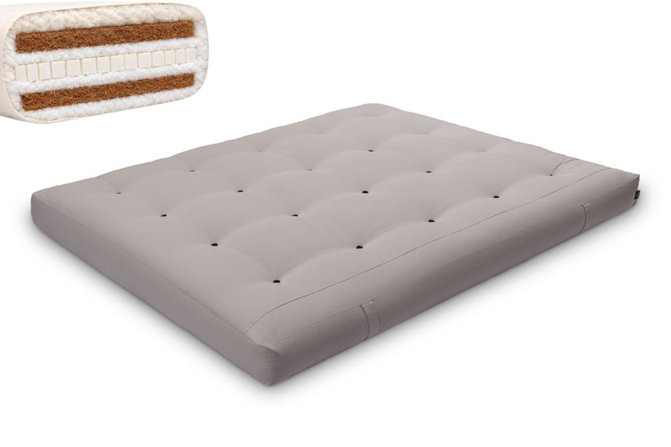 Matrace 160x200 přírodní s vlnou, latexem a 2x kokosem - Futon Pascall Comfort Wool Hard Šedá