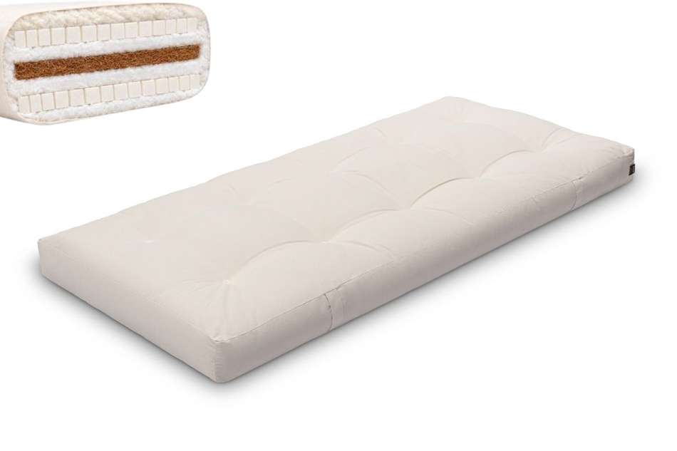 Matrace 90x200 přírodní s vlnou, kokosem a 2x latexem - Futon Pascall Comfort Wool Ecru