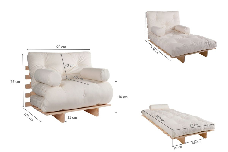 Rozkládací pohovka 90x200 - Slim Basic Black - Pascall Futon Khaki
