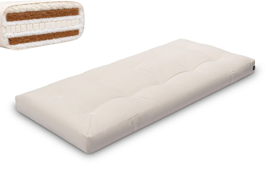 Matrace 90x200 přírodní s vlnou, latexem a 2x kokosem - Futon Pascall Comfort Wool Hard Ecru