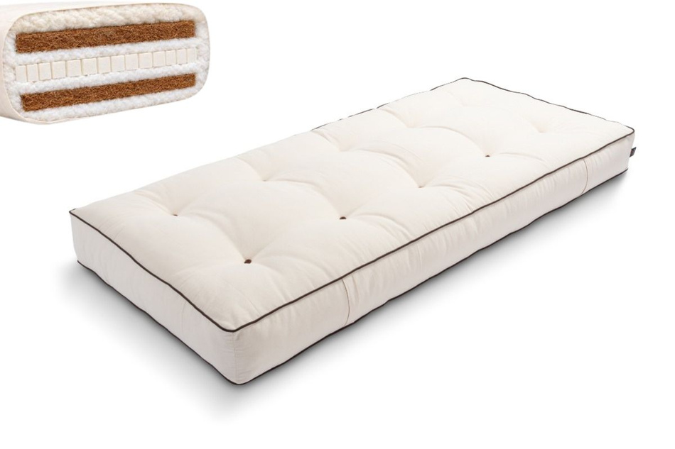 Matrace 90x200 přírodní s vlnou, latexem a 2x kokosem - Futon Pascall Comfort Wool Hard Kedro Ecru